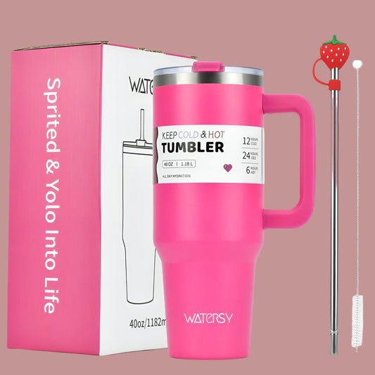 40OZ Large Capacity Tumbler Stainless Steel Thermos Bottle with Handle & Straw Portable Insulated Cup Car Travel Ice Cup